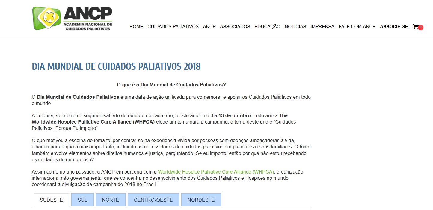 ANCP abre espaço para ações em celebração ao Dia Mundial de Cuidados Paliativos