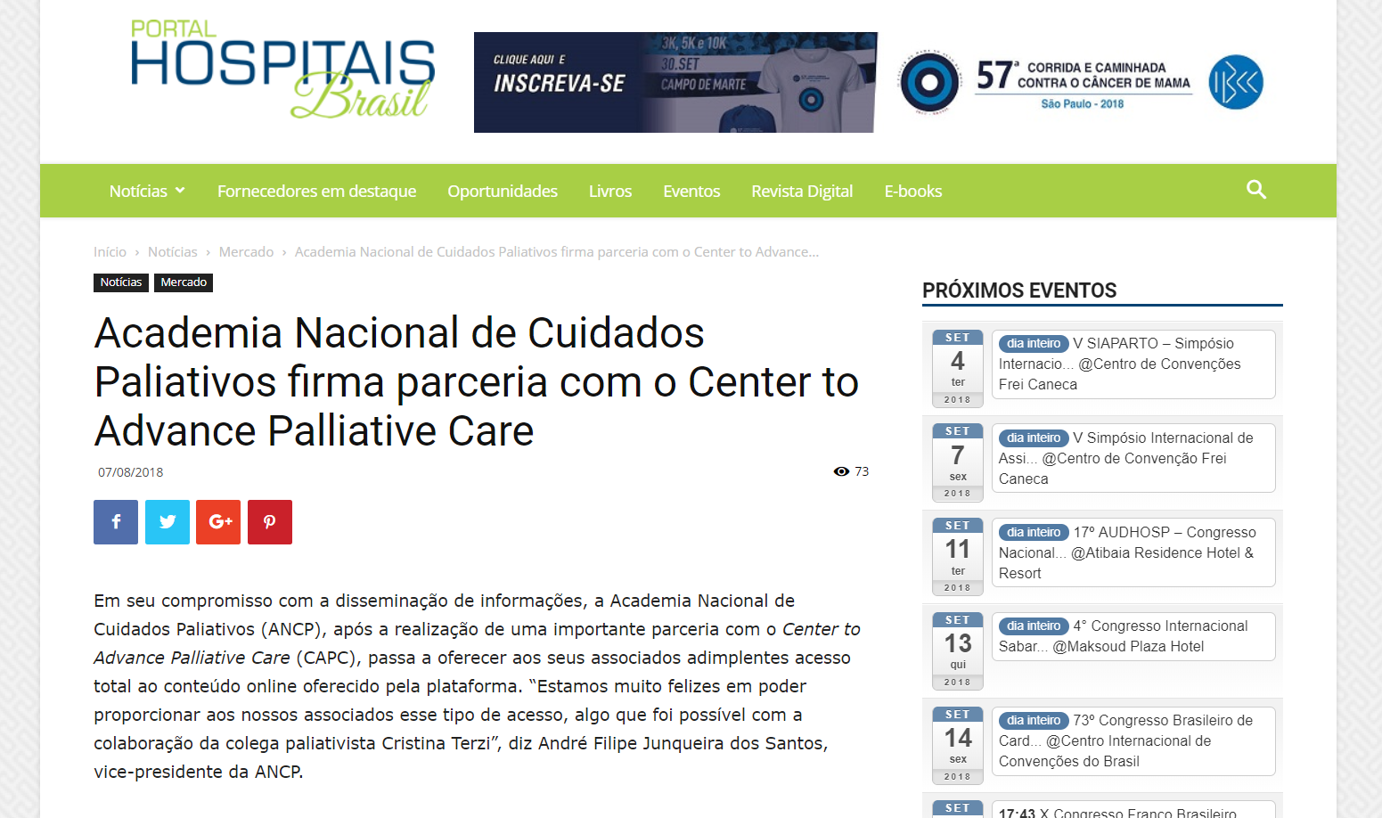 Academia Nacional de Cuidados Paliativos firma parceria com o Center to Advance Palliative Care