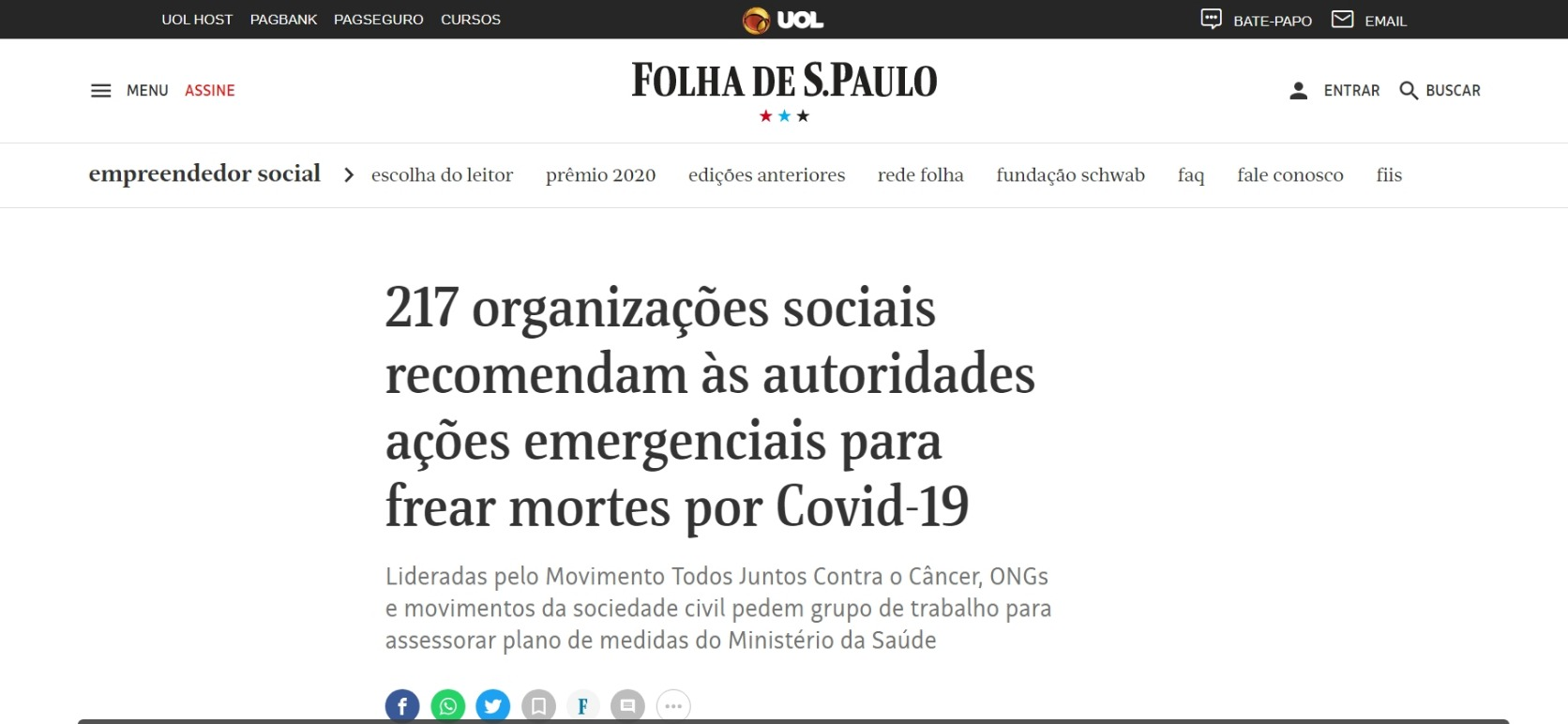 217 organizações sociais recomendam às autoridades ações emergenciais para frear mortes por Covid-19