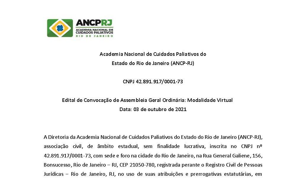 ANCP-RJ divulga Edital de Convocação de Assembleia Geral Ordinária: Modalidade Virtual