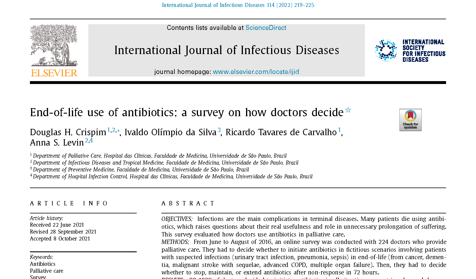 Tese de Doutorado trata sobre decisão de médicos paliativistas sobre o uso de antibióticos em pacientes terminais