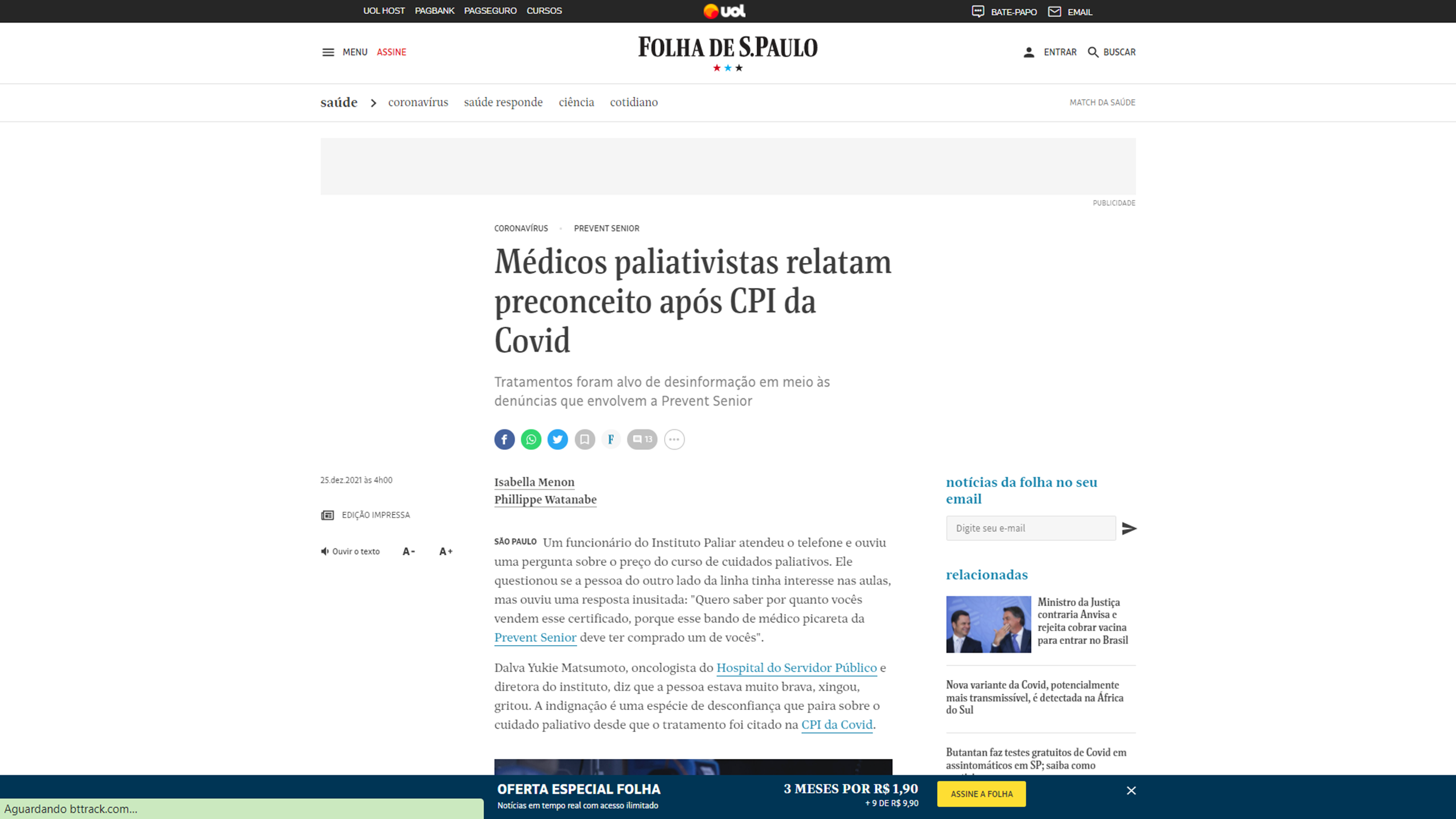 Médicos paliativistas relatam preconceito após CPI da Covid