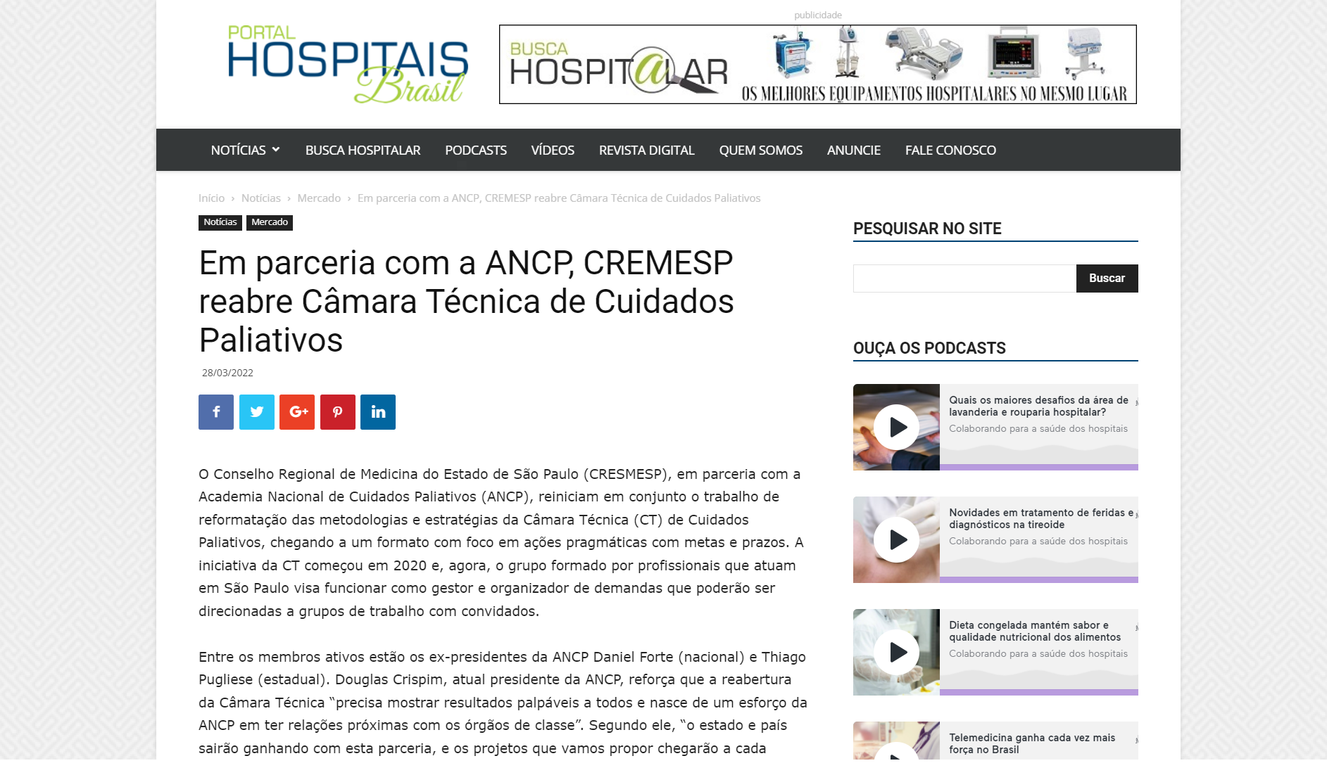 Em parceria com a ANCP, CREMESP reabre Câmara Técnica de Cuidados Paliativos