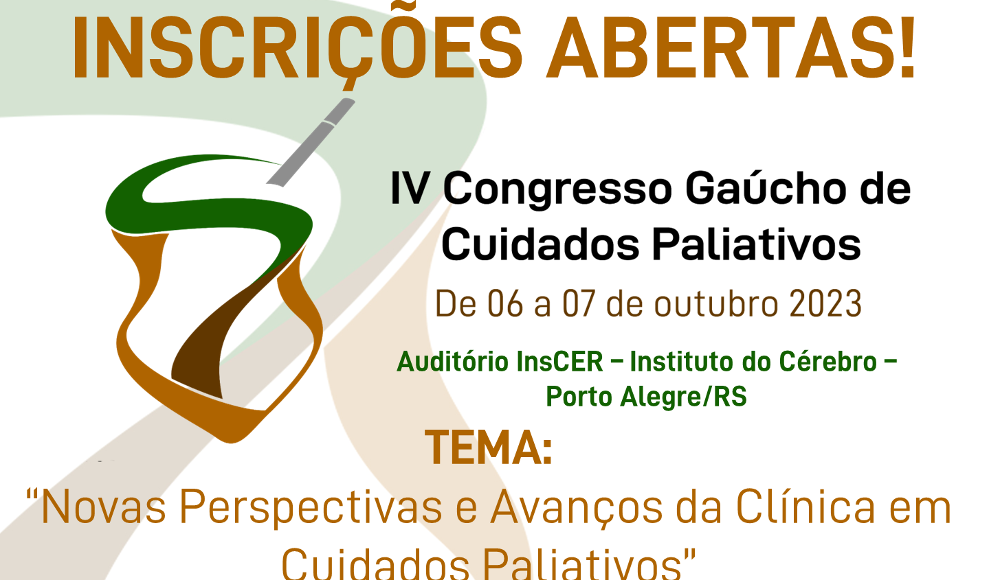 Inscrições ONLINE abertas para o IV Congresso Gaúcho de Cuidados Paliativos